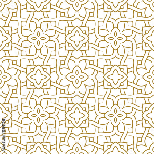 Golden luxury seamless vector pattern for Wedding invitation. Arabic Islamic Gold knot style line floral or linear flower tile pattern