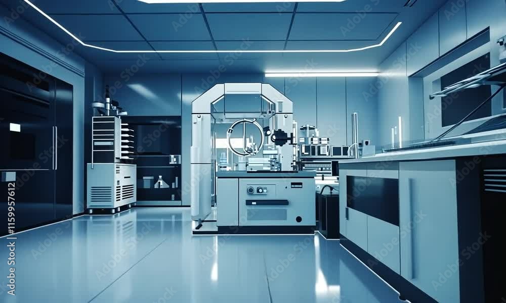 Futuristic laboratory with sleek design and advanced equipment for research. Futuristic laboratory with sleek design and advanced equipment for research.
