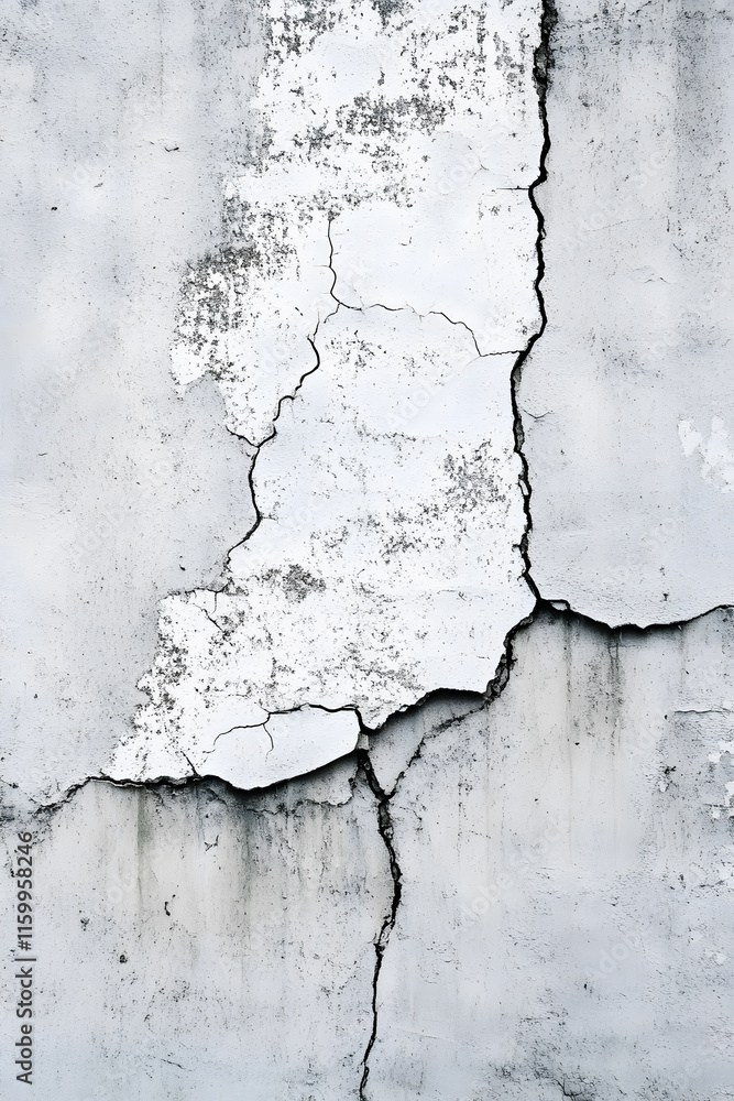 Obraz premium Cracked Weathered White Plaster Wall Texture with Exposed Rough Surface : Generative AI