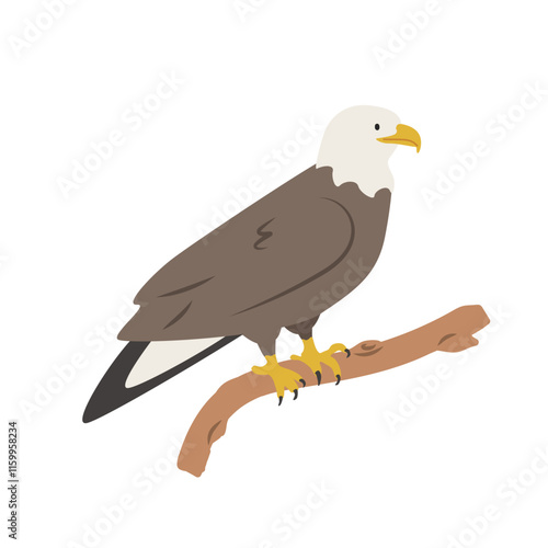 Bald eagle cartoon clipart. Eagle vector illustration in flat style. Hand-drawn wild animal concept