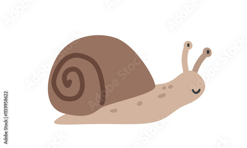 Cute snail cartoon clipart. Snail vector illustration in flat style. Hand-drawn wild animal concept