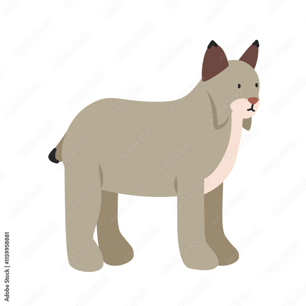 Fototapeta premium Canada lynx cartoon clipart. Lynx vector illustration in flat style. Hand-drawn wild animal concept