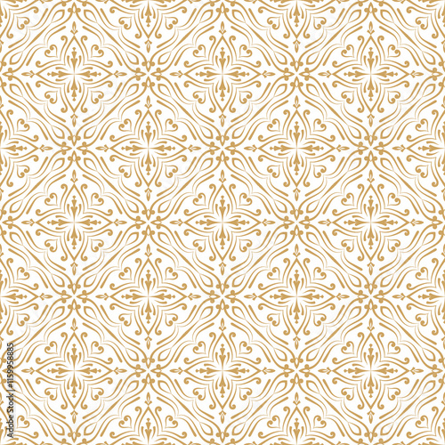 Golden luxury seamless vector pattern. Arabic Islamic Gold elegant floral or flower swirl decorative tile pattern for Wedding invitation card.