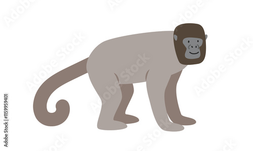 Common woolly monkey cartoon clipart. Woolly monkey vector illustration in flat style. New World monkey. Hand-drawn wild animal concept