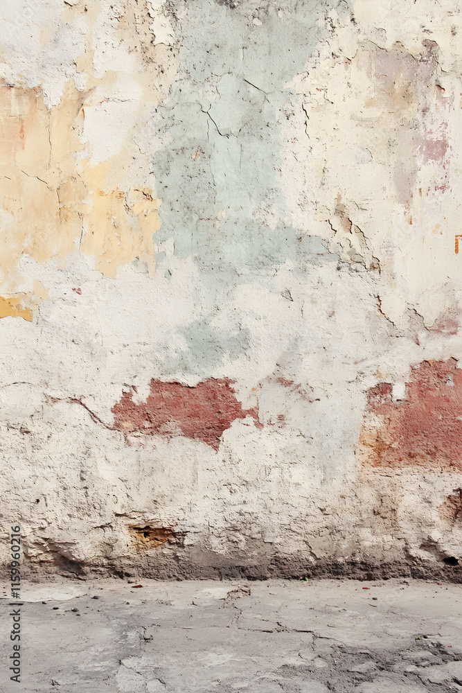 Obraz premium Textured weathered wall with mixed colors and peeling paint urban decay background : Generative AI