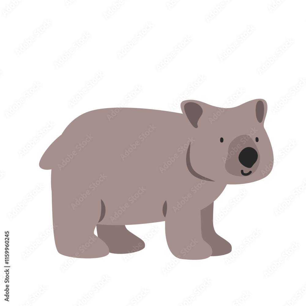 Fototapeta premium Tasmanian wombat cartoon clipart. Forest wombat vector illustration in flat style. Hand-drawn wild animal concept