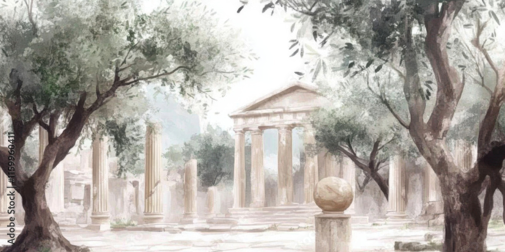 Naklejka premium Greece style art, An abstract image featuring ancient Greek columns, ideal for architectural, historical, or artistic projects.