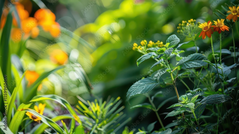 Fototapeta premium Serene Wilderness. A serene natural landscape filled with diverse plant life.