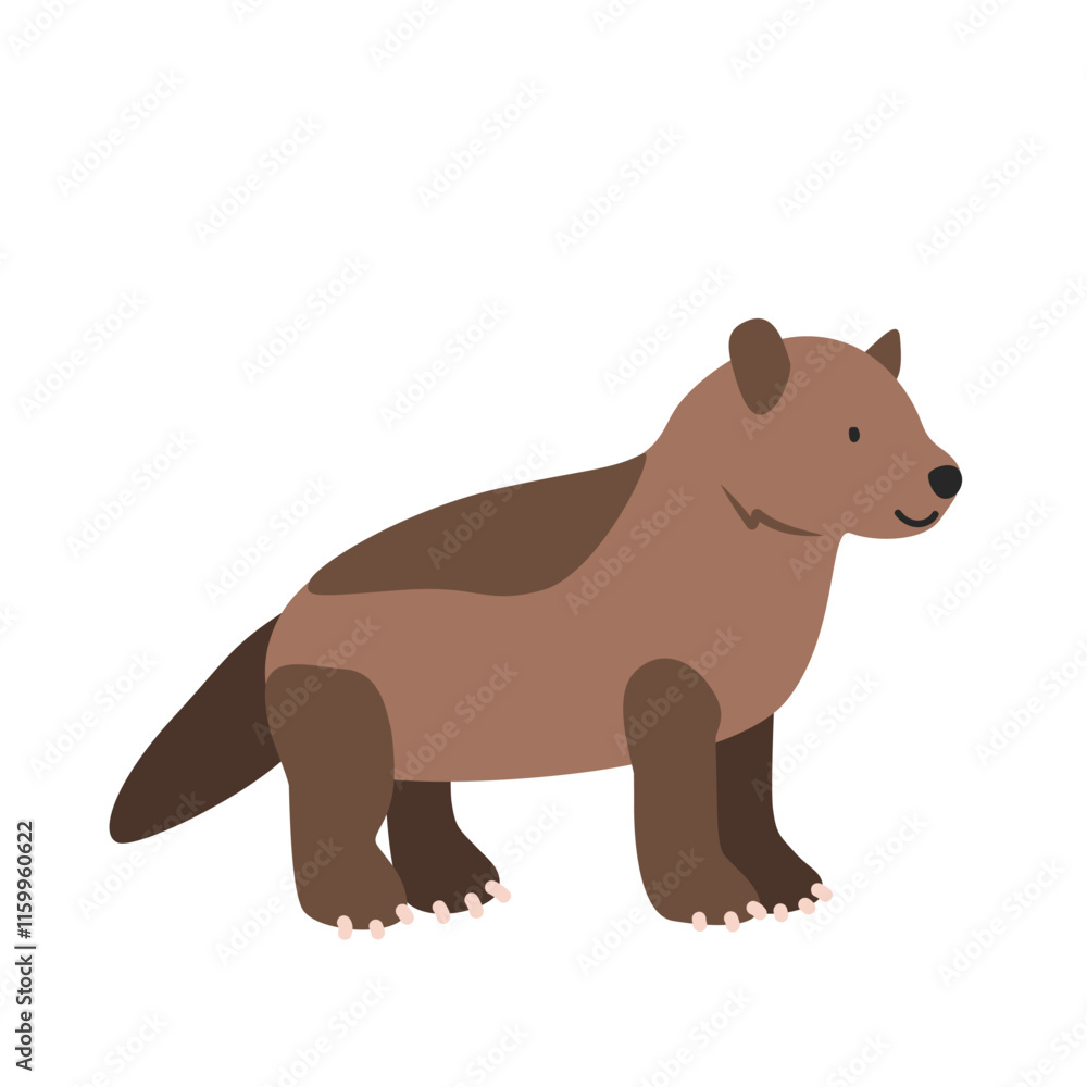 Fototapeta premium Cute wolverine cartoon clipart. Wolverine vector illustration in flat style. Hand-drawn wild animal concept