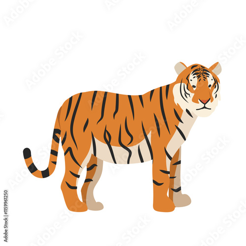 Tiger cartoon clipart. Tiger vector illustration in flat style. Hand-drawn wild animal concept
