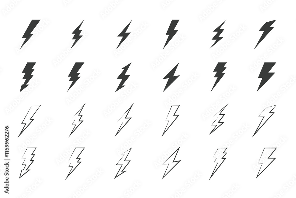 Lightning bolt icons isolated on a white background. Lightning bolt icons. Vector illustration, Power energy icon sign in filled, thin, line, outline and stroke style for apps and website Lightning bolt icons isolated on a white background. Lightning bolt icons. Vector illustration, Power energy icon sign in filled, thin, line, outline and stroke style for apps and website