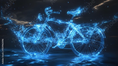 Blue Energy Bicycle Glowing In The Night photo