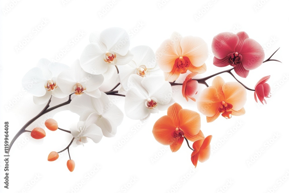 Fototapeta premium A stunning illustration of orchids cascading from a branch, with vivid colors and elegant curves