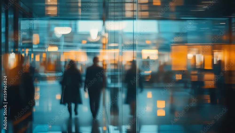 Blurred people walking in modern glass building. Blurred people walking in modern glass building.