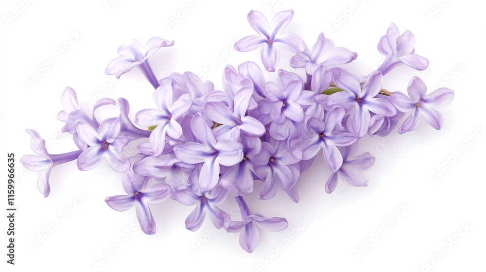 An intricate shot of a soft lavender hyacinth with clusters of small, fragrant flowers, isolated white background An intricate shot of a soft lavender hyacinth with clusters of small, fragrant flowers, isolated white background