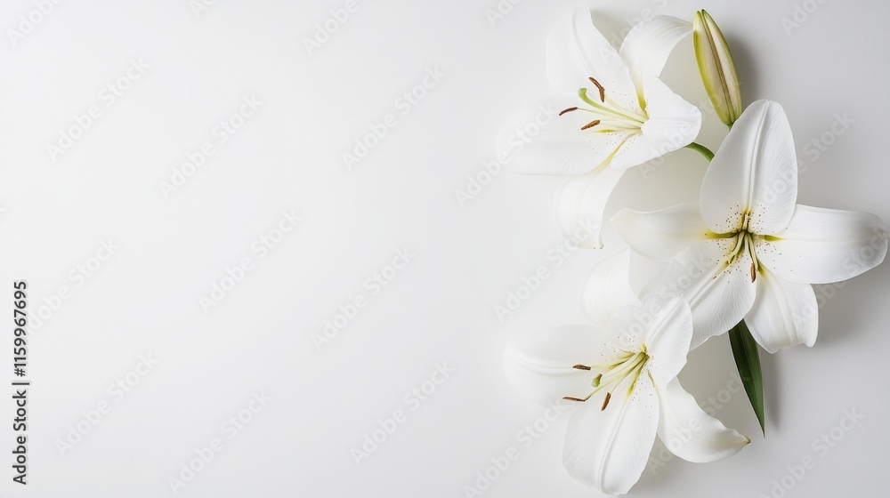 Graceful lily petals in pristine white, on a pure and serene white background, Minimalist style Graceful lily petals in pristine white, on a pure and serene white background, Minimalist style
