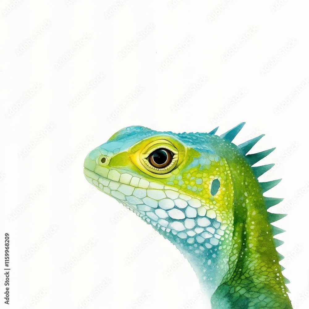 Obraz premium Exotic reptiles study, detailed scales, white space