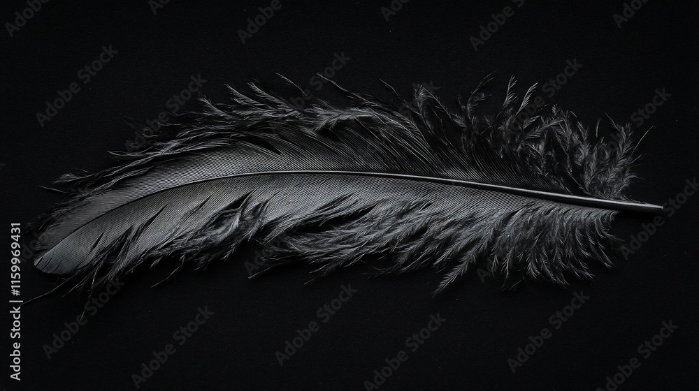 Obraz premium A black feather displayed on a dark background.