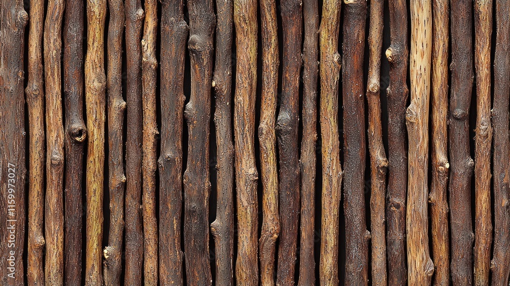 Close-up of parallel, dark brown twigs forming a textured background. Close-up of parallel, dark brown twigs forming a textured background.