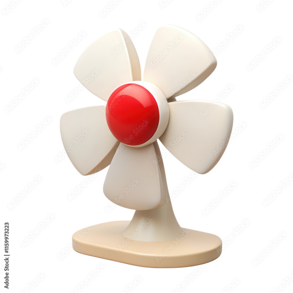 Retro tabletop fan with a red button and cream-colored blades. on transparent cutout, PNG file Retro tabletop fan with a red button and cream-colored blades. on transparent cutout, PNG file