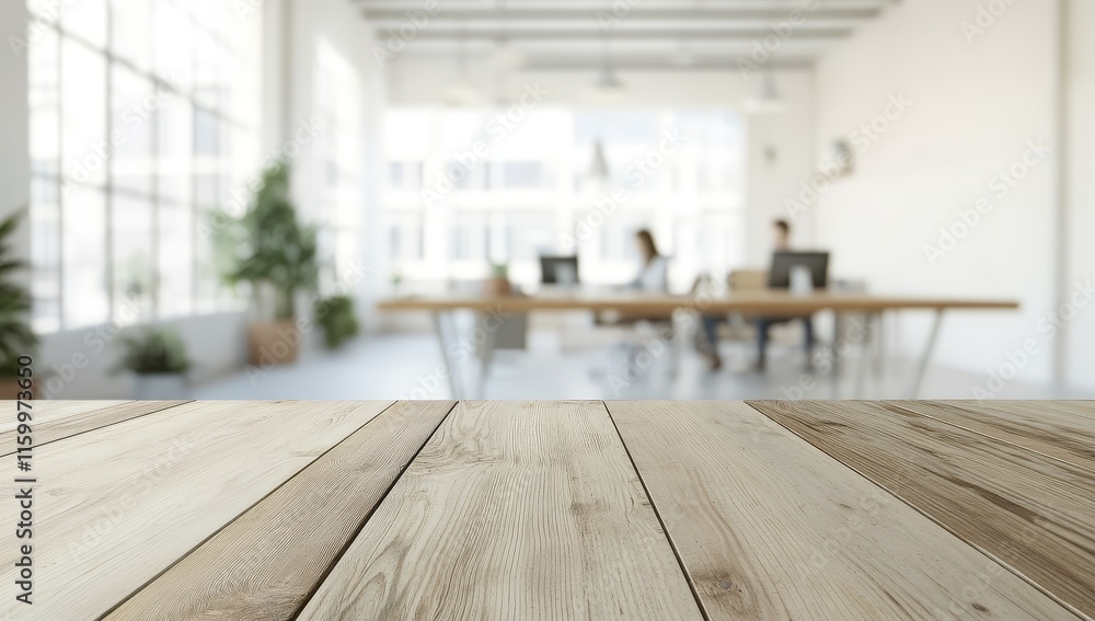 Wooden table in blurred modern office. Wooden table in blurred modern office.