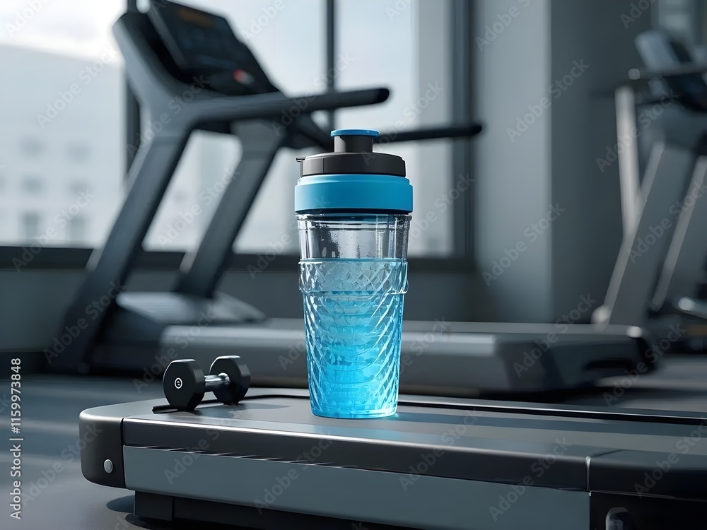 reusable tumbler bottle for water on gym background reusable tumbler bottle for water on gym background
