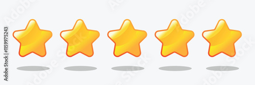 Five star rating vector, yellow star sticker with gradient icon five star customer product rating reviews used for apps and websites
