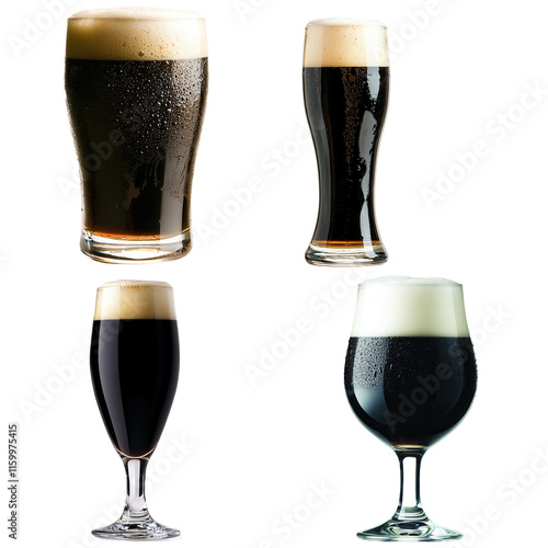A single frothy glass of dark bock beer transparent background isolated