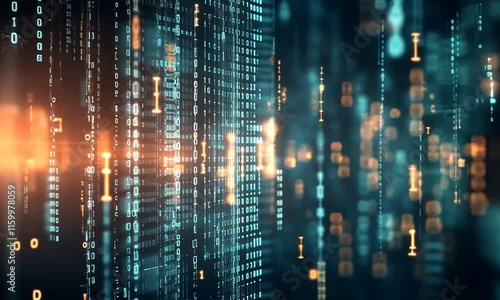 Wallpaper Mural Abstract digital background with glowing binary code and data streams. Torontodigital.ca