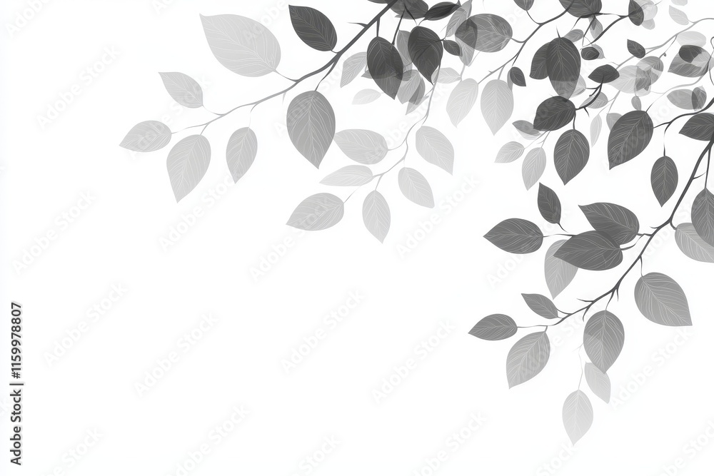 Obraz premium Monochrome leaves branch, white background.