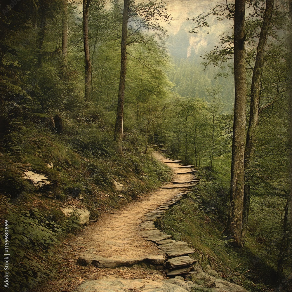 Serene forest path winding through lush greenery and tall trees under soft sunlight. Serene forest path winding through lush greenery and tall trees under soft sunlight.