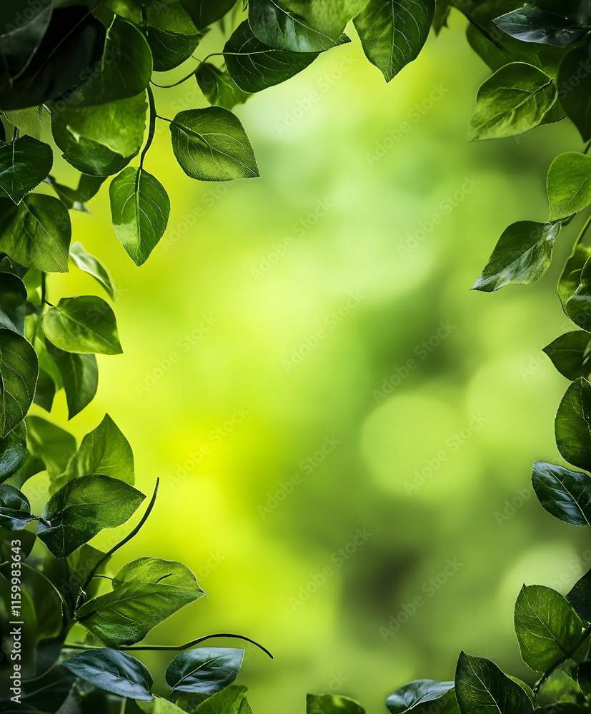 Fototapeta premium Lush Greenery Natural Border with Foliage Framing a Soft Verdant Background : Generative AI