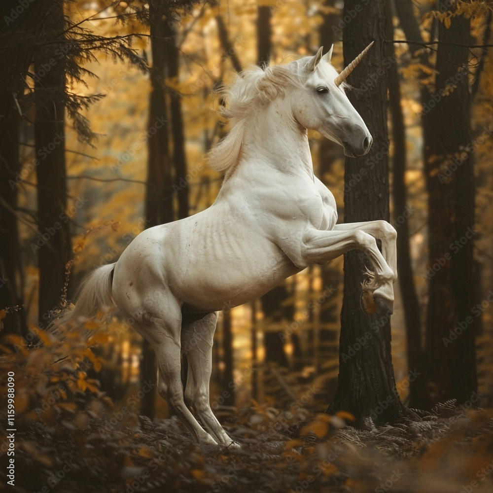 Naklejka premium white horse in the forest
