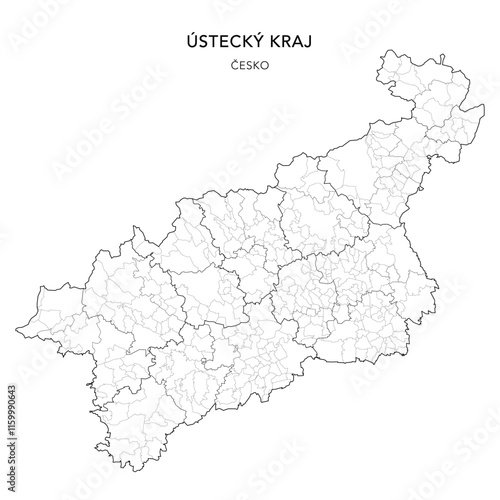 Political Map of the Ústí nad Labem Region (Ústecký kraj) with Districts (Okres), AD MEC (SO ORP), AD CLA (SO POU) and Municipalities (Obcí) as of 2024 - Czechia/Czech Republic (Česko) - Vector Map