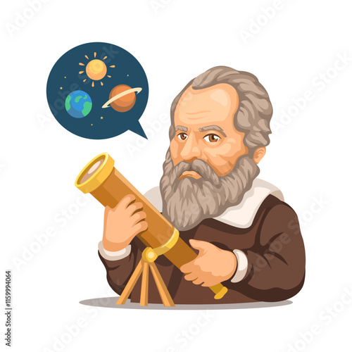Galileo Galilei Great Scientific Astronomer Character Illustration Vector