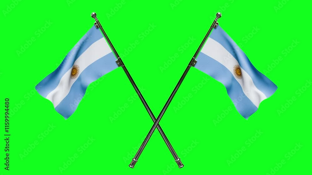 The national flag of Argentina, isolated on a green screen in a crossed pattern, is waving in 4K resolution The national flag of Argentina, isolated on a green screen in a crossed pattern, is waving in 4K resolution