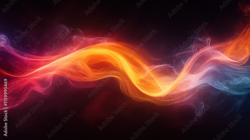 Abstract fiery orange and blue smoke wave on black background. Abstract fiery orange and blue smoke wave on black background.