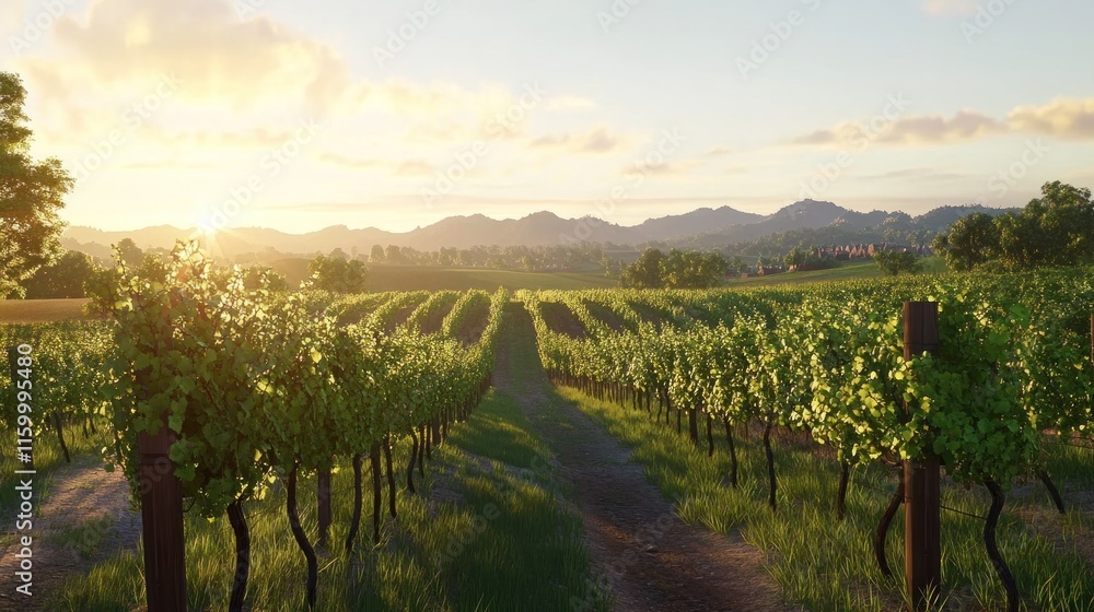 Naklejka premium The vineyard is a harmonious blend of nature and cultivation, promising a rich harvest for winemaking and celebrating the art of viticulture