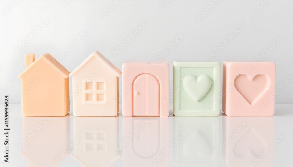 Pastel-Colored Homes and Hearts: Simple and Elegant Arrangement Pastel-Colored Homes and Hearts: Simple and Elegant Arrangement