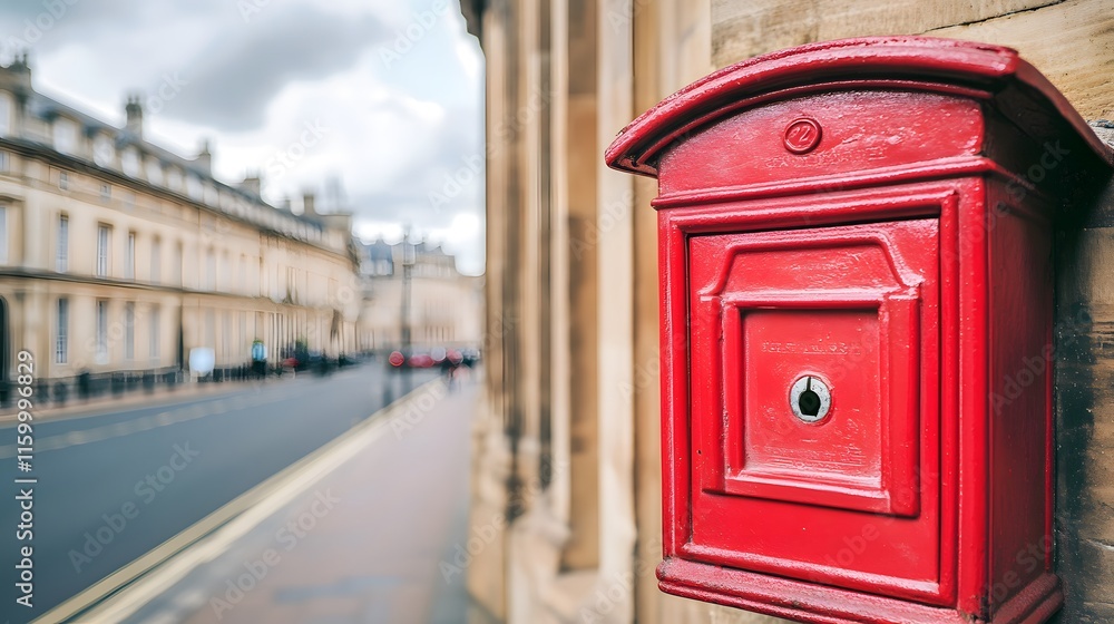 Historic red mailbox stands prominently on a British street, symbolizing timeless communication and cultural heritage Historic red mailbox stands prominently on a British street, symbolizing timeless communication and cultural heritage