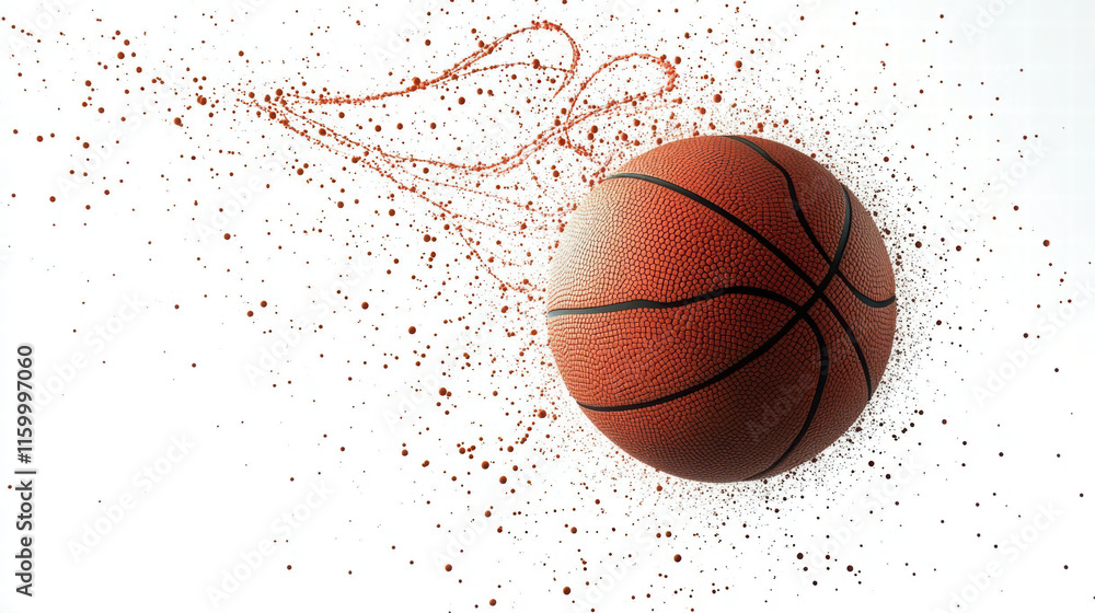 Basketball in motion with dynamic splashes of color and energy, showcasing excitement of game. Perfect for sports themed designs and illustrations Basketball in motion with dynamic splashes of color and energy, showcasing excitement of game. Perfect for sports themed designs and illustrations