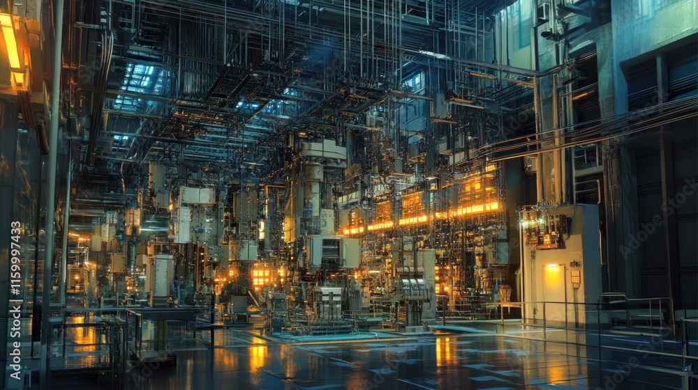 Inside view of an electrical substation, intricate systems and engineers at work, Inside view of an electrical substation, intricate systems and engineers at work,