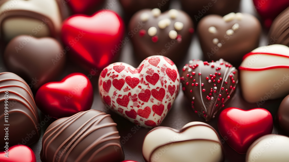 Obraz premium Assorted Heart Shaped Chocolate Candies Perfect for Valentines Day and Romantic Occasions : Generative AI
