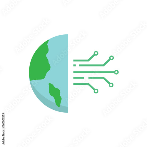 Green globe connected to circuit board lines