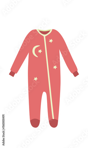 Baby bodysuit vector illustration in cartoon style. Red bodysuit clipart in flat design with a zipper running down. Baby clothing, baby element.