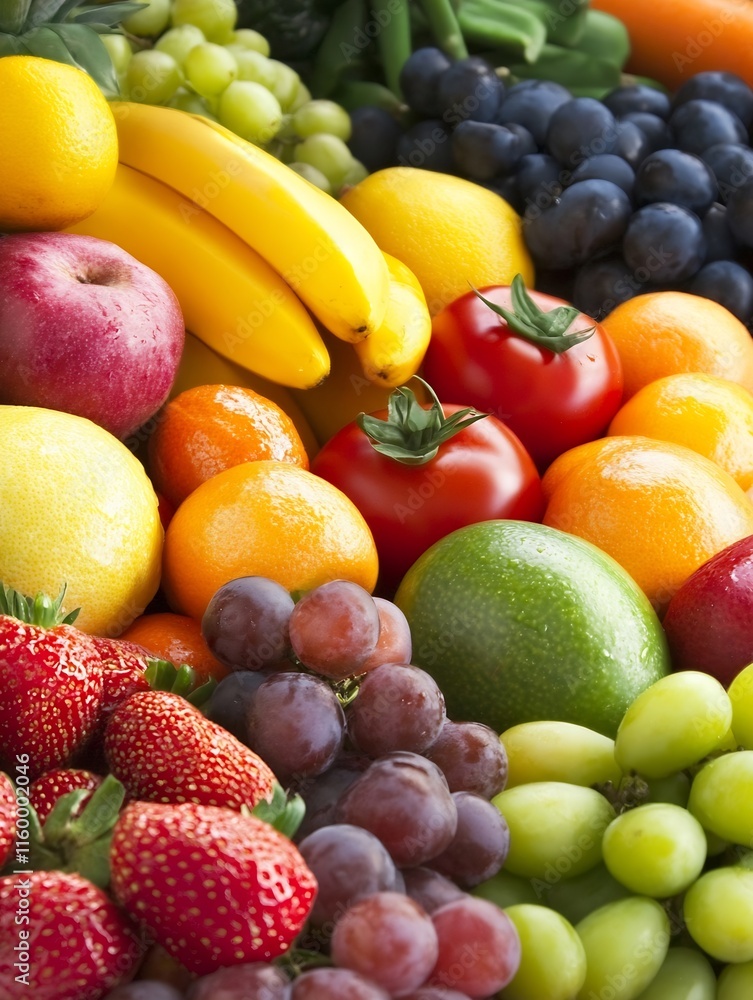 Assorted Fresh Fruits Including Bananas Apples Grapes and Berries for a Colorful Diet : Generative AI Assorted Fresh Fruits Including Bananas Apples Grapes and Berries for a Colorful Diet : Generative AI