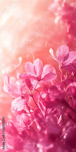 Delicate Pink Flowers in Dreamy Soft Focus with Warm Ambient Light : Generative AI