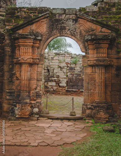 old stone arch whit two pillars photo