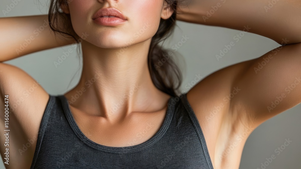 Close-up of a woman's arm and upper body, showcasing natural beauty. Close-up of a woman's arm and upper body, showcasing natural beauty.