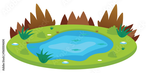 A natural pond on white background illustration